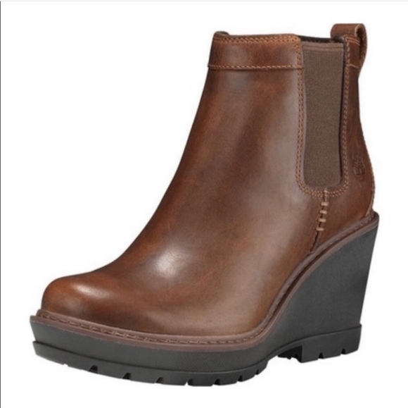 Timberland Kellis Brown Nubuck Suede Leather Wedge Chelsea Ankle Boots Booties - Picture 9 of 9